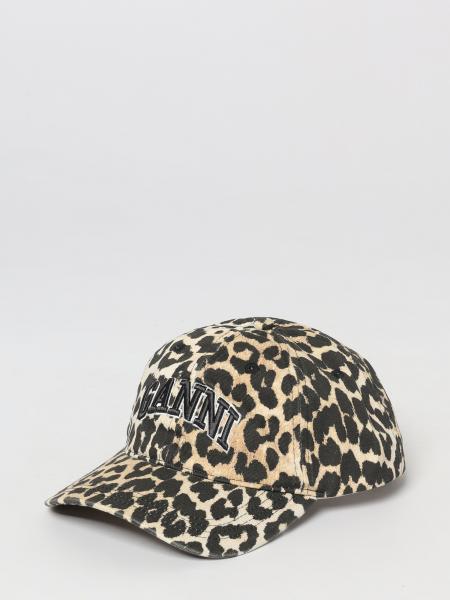 Embroidered Logo Animal Print Cotton Twill Hat Ganni