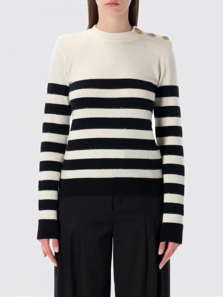 Pull en cachemire rayé avec boutons métalliques Balmain