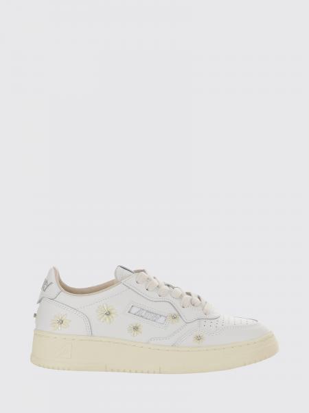 Medalist Low Leather Sneakers Autry with Embroidered Flowers and Rhinestones