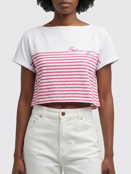 Striped Crop T-shirts Balmain