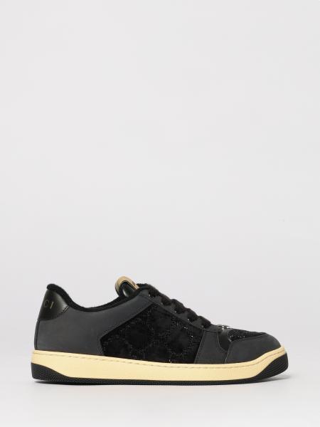Screener Sneakers in Leather and Velvet with GG Rhinestone Monogram Gucci