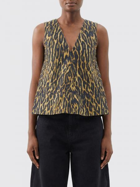 Top Ganni in cotone animalier