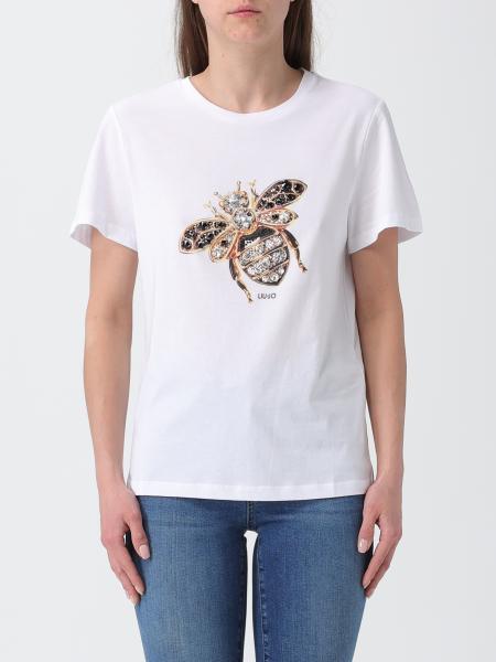 T-shirt en coton imprimé avec strass Liu Jo