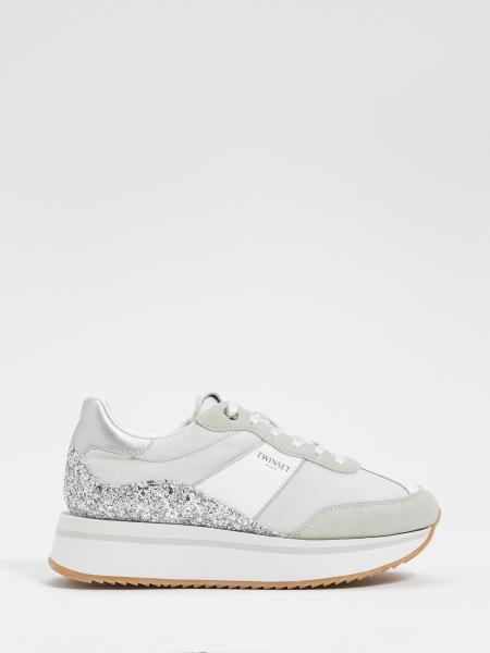 Suede And Nylon Glitter Sneakers Twinset
