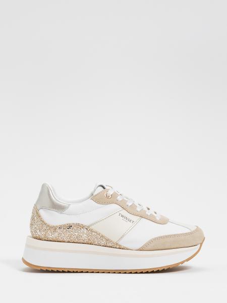 Suede And Nylon Glitter Sneakers Twinset