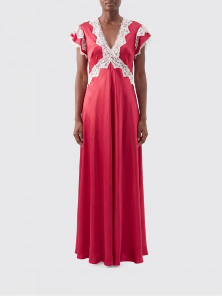 Long Satin Dress with Lace Inserts Alberta Ferretti