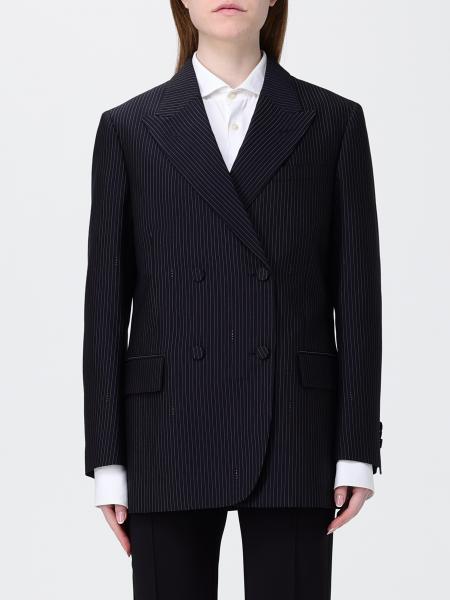 Pinstripe Wool Blend Double-Breasted Blazer Fendi