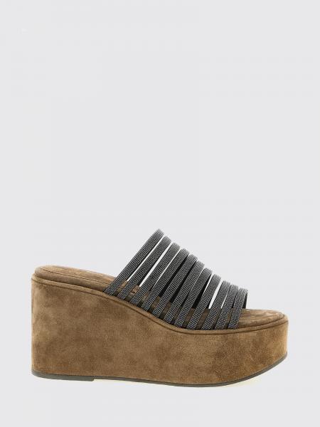 Suede Wedge Sandal with Monile Brunello Cucinelli