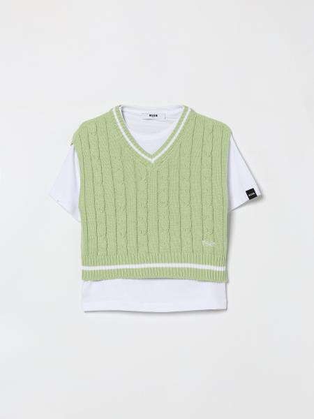 MSGM Kids T-Shirt with Intrecciato Knit Vest