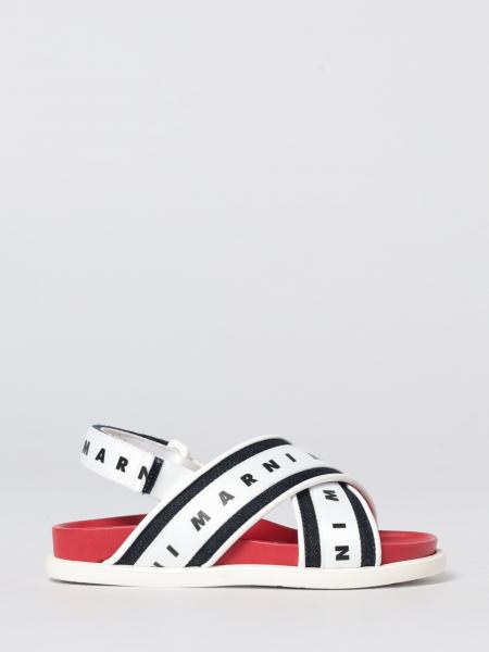 Marni Sandalen aus Leder und Canvas mit Allover-Logo