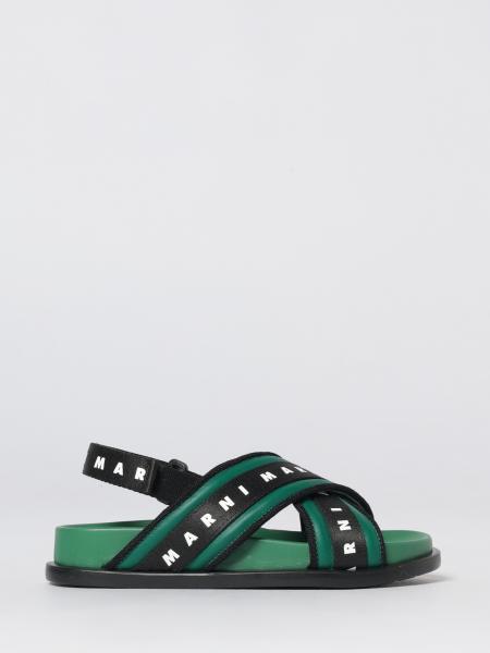 Marni Sandalen aus Leder und Canvas mit Allover-Logo