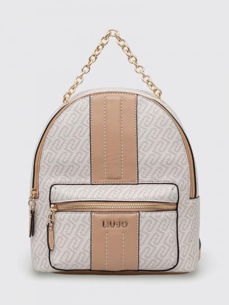 Liu Jo Grained Faux Leather Backpack with All-Over Monogram