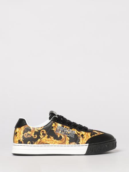Leder-Sneakers mit Barock-Print Versace Jeans Couture