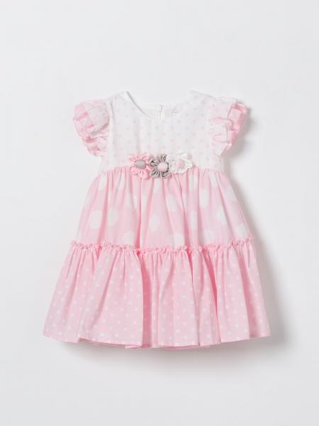 Monnalisa Polka Dot Cotton Dress with Applied Flowers