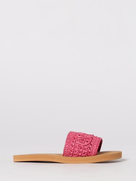 Chloé Raffia Slippers with Embroidered Logo