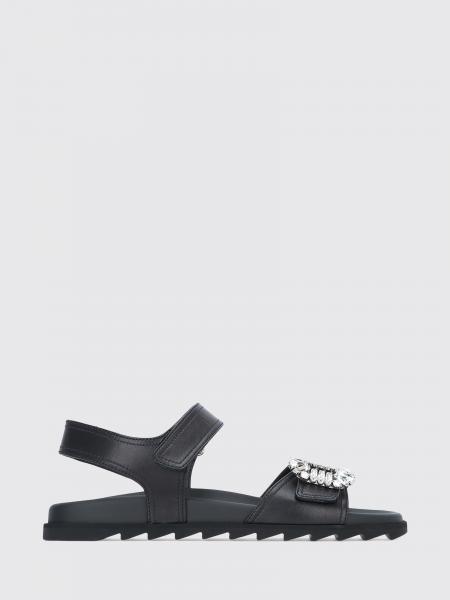 Roger Vivier Slidy Viv' Leather Sandals with Jewel Buckle