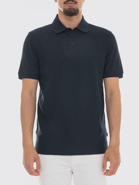 Jacquard Cotton Knit Polo Shirt BOSS with Ribbed Collar