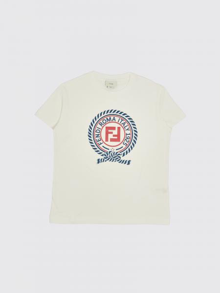 Boy's Cotton Crew-Neck T-Shirt Fendi with Contrasting Front Logo