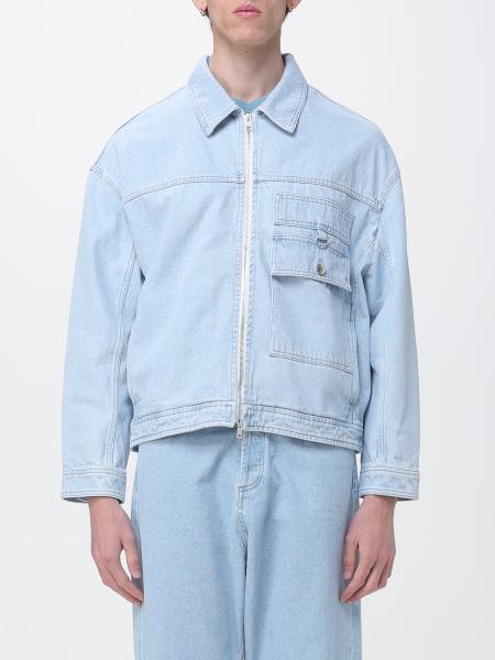 Maison Kitsuné Bleached Denim Shirt Jacket with Zip Closure