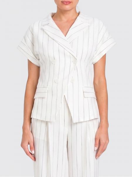 Blazer corto doppiopetto Actitude Twinset gessato in misto viscosa a maniche corte