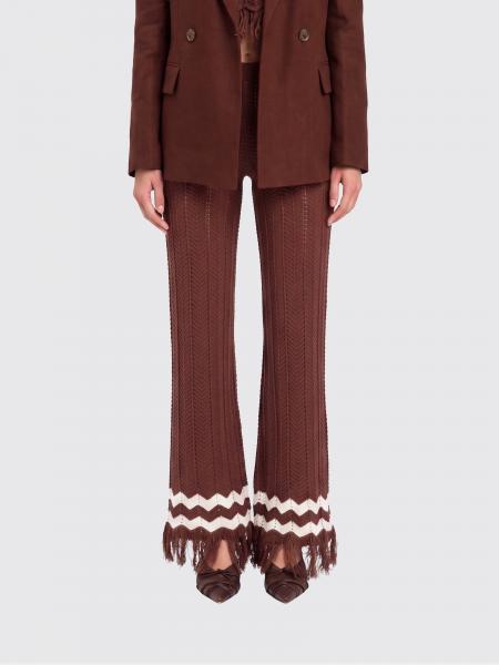 Actitude Twinset Slim Fit Crochet Cotton Trousers with High Waist and Fringed Hem