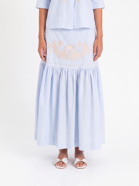 Jupe longue plissée en coton Actitude Twinset à taille haute avec broderies