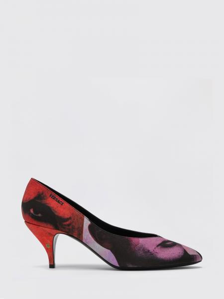 Tina Graphic Print Silk and Leather Court Shoes Versace with a Medium Heel