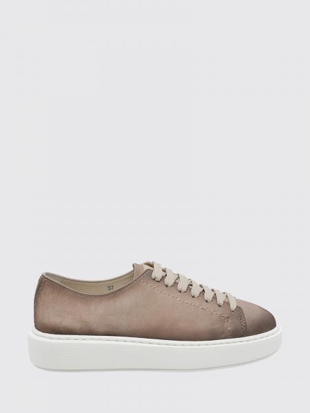 Suede Leather Low-Top Sneakers Santoni with Embossed Logo and Rubber Sole