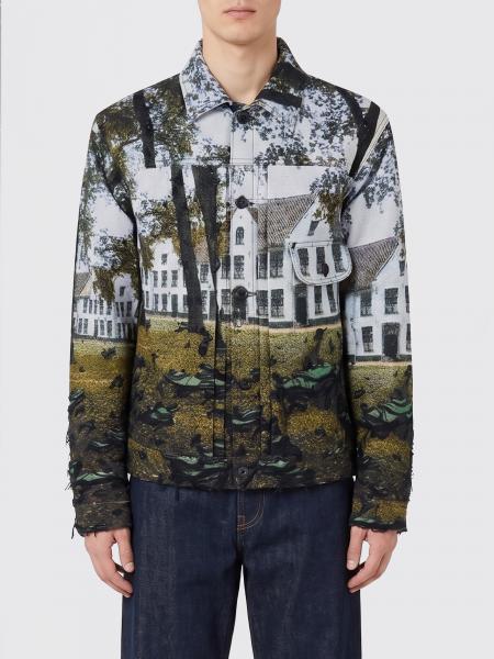Graphic Print Cotton Blend Shirt Jacket Junya Watanabe with Flap Pockets