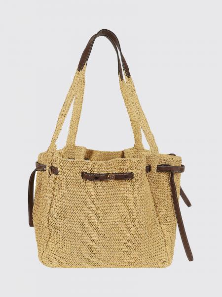 Romy Large Raffia Tote Bag Tory Burch with Double T Logo and Double Handles