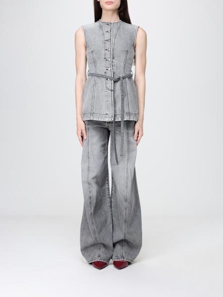 Top Sportmax in denim di cotone senza maniche con cintura da annodare