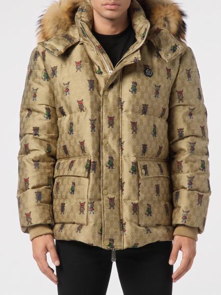 Jacquard Silk Blend Canvas Monogram Down Jacket Philipp Plein