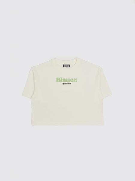 Stretch Cotton Crew Neck T-Shirt with Logo Blauer
