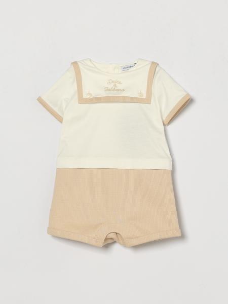 DOLCE & GABBANA 男の子向け 刺繍ロゴ入り ショートコットンロンパース