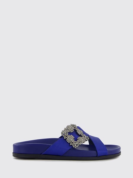Manolo Blahnik Chilanghi Flat Silk Slides with Jewelled Buckle Detail