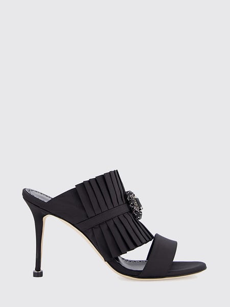 Manolo Blahnik Danteuil Pleated Silk Mules with Crystal Embellishment
