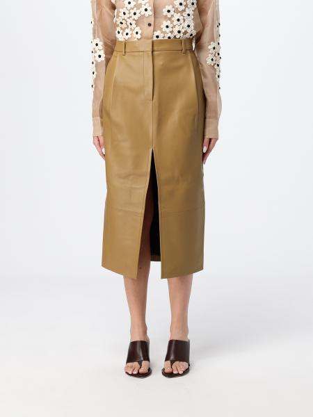 Khaite Mid-Rise Leather Midi Pencil Skirt with Front Slit