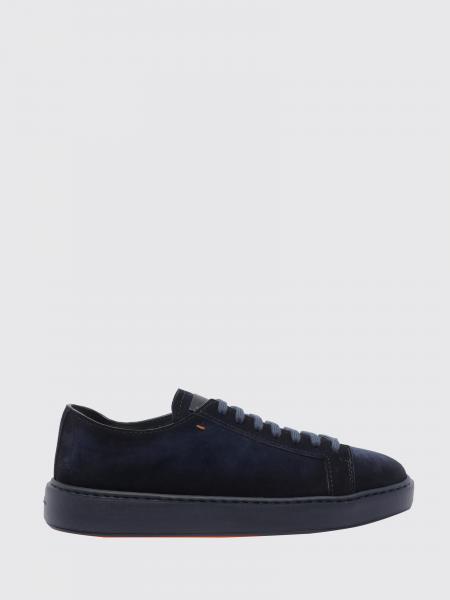 Santoni Low Top Sneakers in Smooth and Suede Leather with Embossed Logo