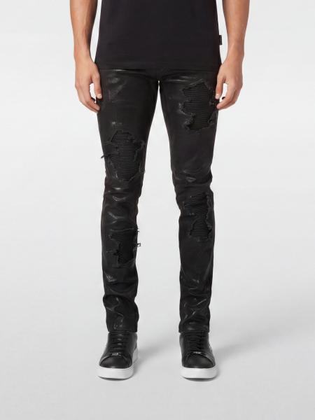Jean skinny Rock Star Philipp Plein en denim vieilli avec détails zippés