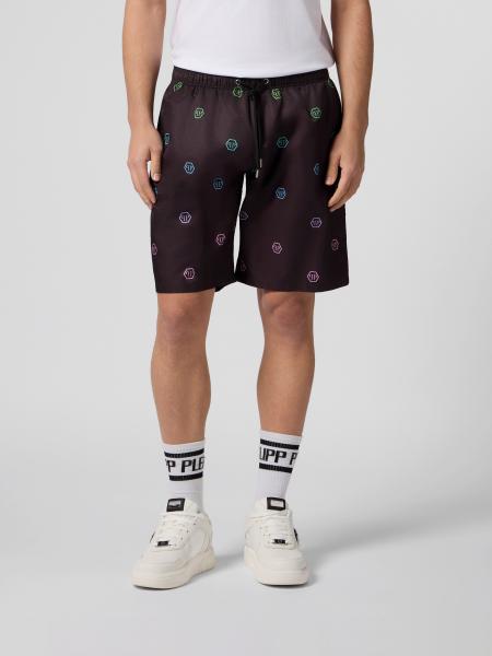 Twill-Jogging-Shorts Philipp Plein mit Monogramm-Print und Hexagon-Logo