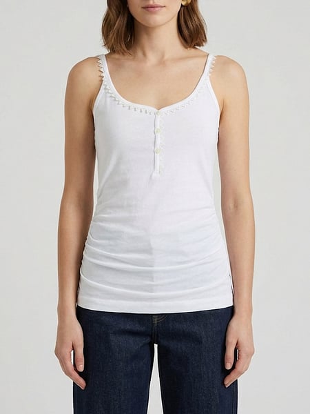 Jacquemus Slim Fit Cotton Top with Embroidery and Square Neckline