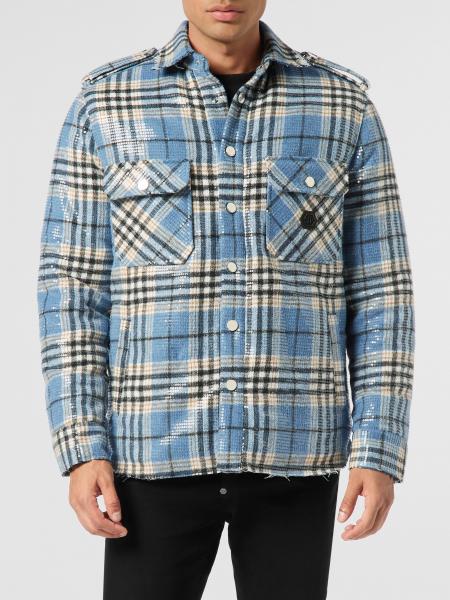 Philipp Plein Tartan Shirt Jacket with Sequin Embroidery and Epaulets