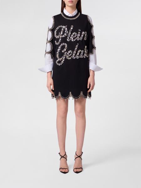 Philipp Plein Cut-Out Cotton Sheath Mini Dress with Rhinestones