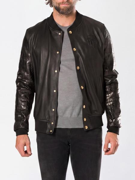 Cazadora bomber Billionaire de piel de cocodrilo y napa con botones a presión