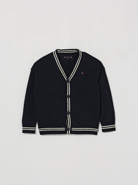 Cardigan Tommy Hilfiger da bambino in cotone con scollo a V e logo Flag