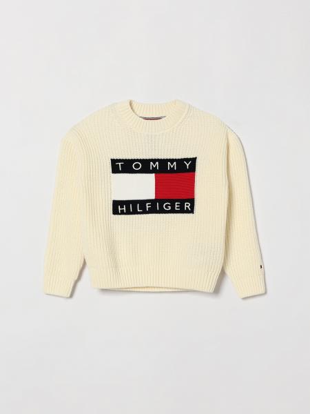 Детский хлопковый джемпер Tommy Hilfiger с круглым вырезом и логотипом