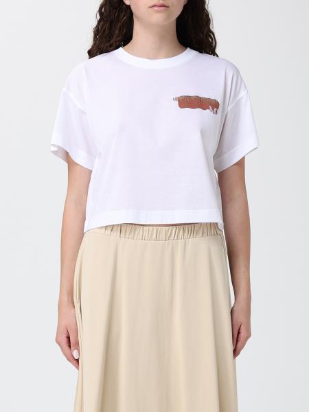 MM Max Mara Cropped Cotton T-Shirt with Embroidered Logo and Dropped Shoulders