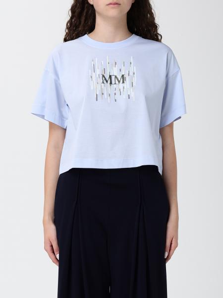 MM Max Mara Cropped Cotton T-Shirt with Embroidered Logo and Dropped Shoulders