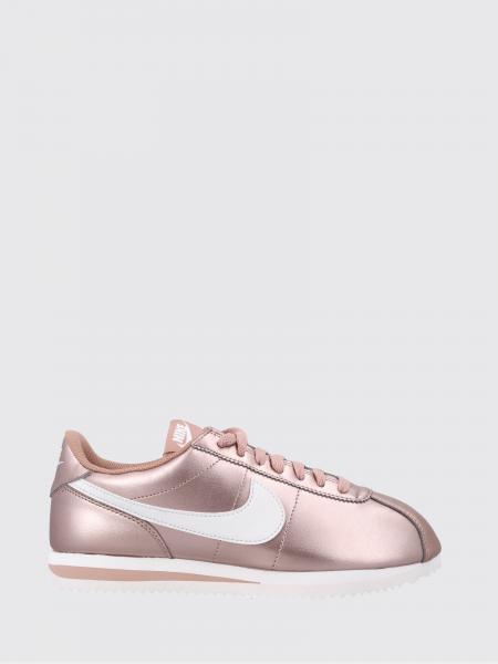 Cortez Nike Laminated Leather Trainers with Swoosh Logo and Round Toe