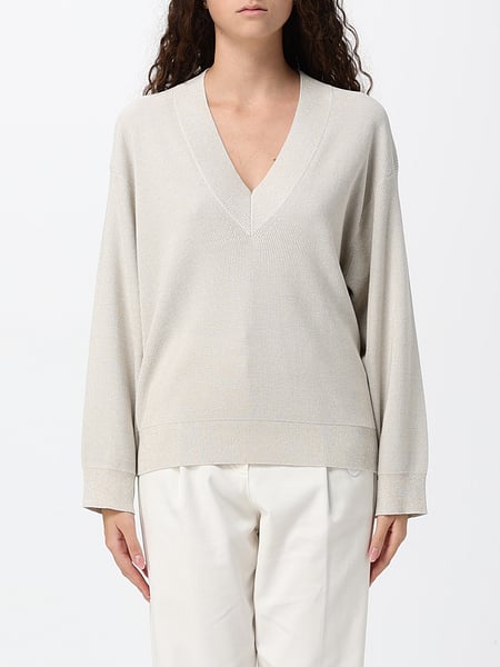 V-Neck Jumper Brunello Cucinelli in Pure Cashmere with Ribbed Trims